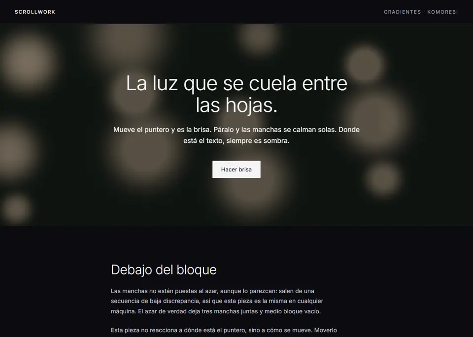 Komorebi — Manchas de luz difusa como sol filtrado entre hojas.