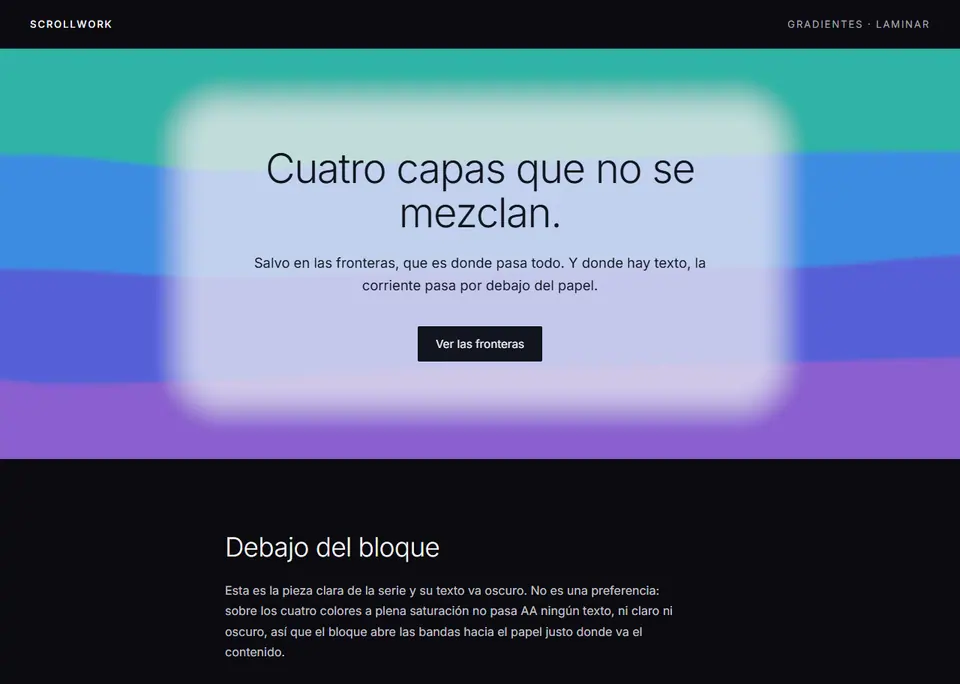 Laminar — Capas de color que fluyen en paralelo y se mezclan en los bordes.